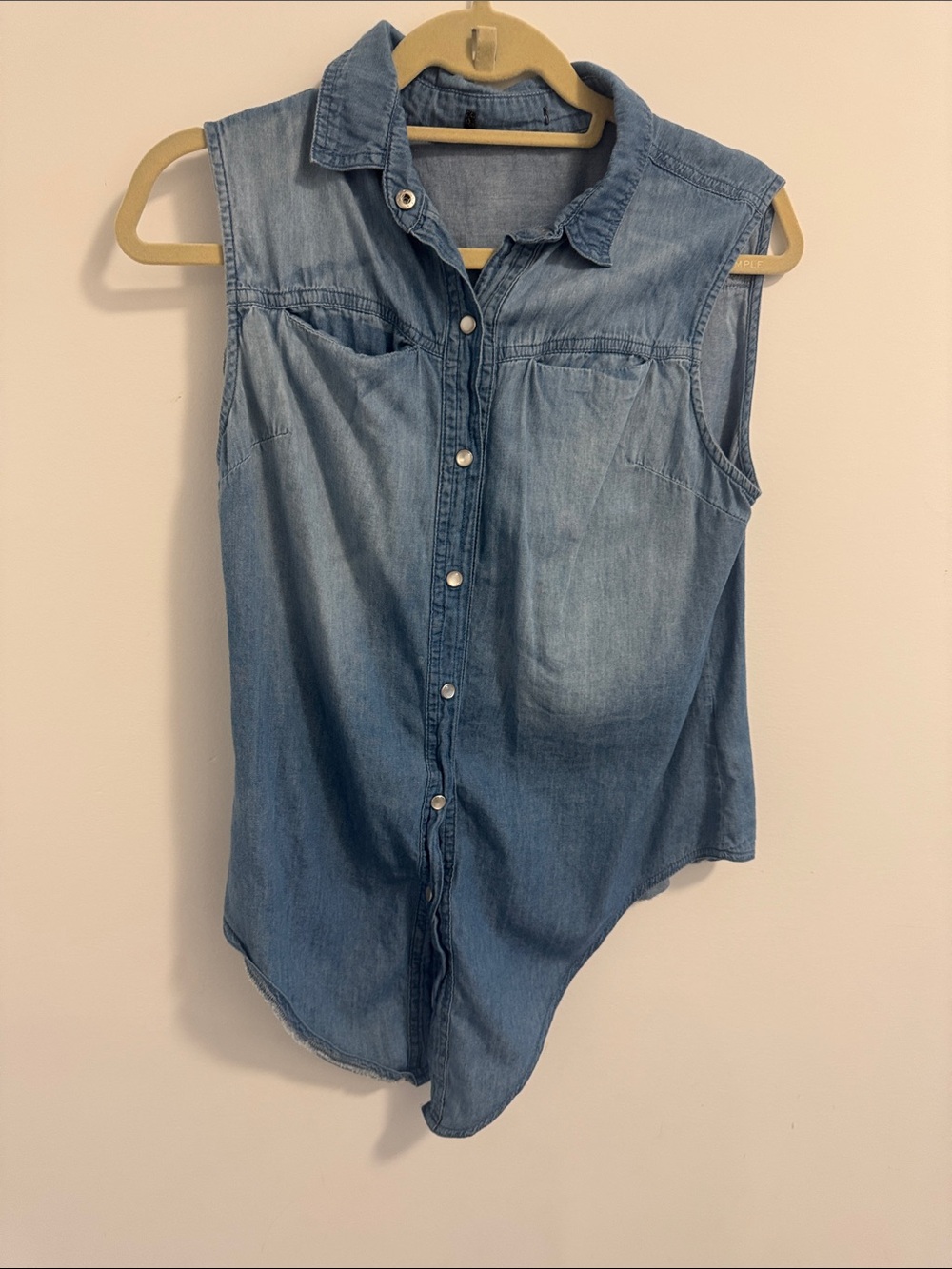 Sleeveless Light Blue Denim Button-Front Shirt